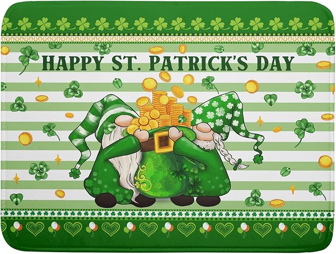 Shamrock Gnome Dish Drying Mat Coin Clover Dishes Fast Dry Mat 18x24 inch Absorbent Microfiber Dishware Drainer Pad for Kitchen Counter Sink