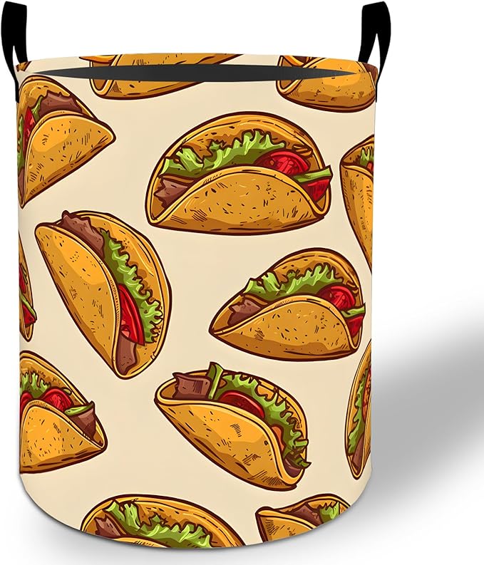 Taco Laundry Basket Hamper 19.7"x15.8", Fun Food Foldable Waterproof Oxford Clothes Storage Bucket for Room Bathroom Bedroom Nursery Decor, Toy Organizer Bins Gifts for Kids Boys Girls