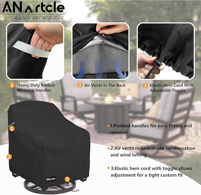 Patio Chair Covers,600D Waterproof Heavy Duty Outdoor Lawn Patio Furniture Covers,Patio Swivel Chair Covers for Outdoor Furniture(35W x 37D x 36H inches) Black