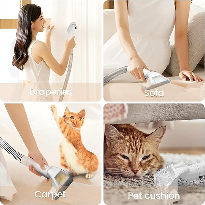 Mini Portable Carpet Cleaner Machine with Dual Size Brushhead, Multi-Purpose and Upholstery Cleaner, Handheld Deep Carpet Cleaning Machine, Spot Cleaner for Couch, Rugs, Car Seats and Pet Stains