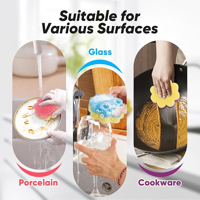 LAUNDRYLUX Scrub Sponge, Dual-Sided Temperature-Responsive Scrubber - Non-Scratch - Multipurpose Dish Sponges for Kitchens, Bathrooms, and Outdoor Use - 3 Pack