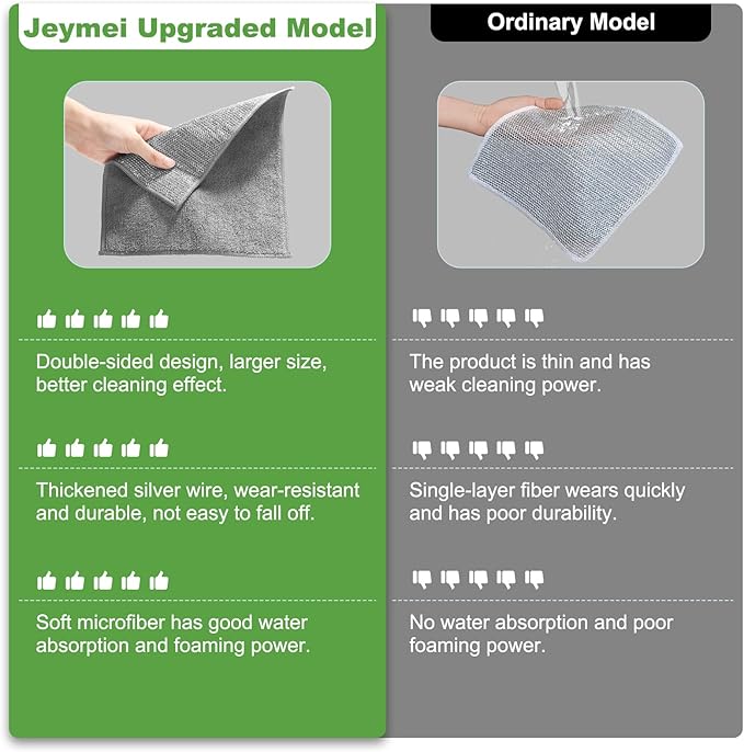Jeymei 10 Counts Multipurpose Wire Dishwashing Rag,Non Scratch Wire Dishcloth,Microfiber Miracle Cleaning Cloth with Mesh,Dual-Sided Steel Mesh Cloth for Pot,Metal Scrubber for Washing Dishes,Grey