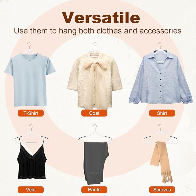 HOUSE DAY Heavy Duty Plastic Hangers 60 Pack, Non Slip Clothes Hangers with Rubber Pads and 360° Hook - Thin 0.2 Inch, Space Saving Coat Hanger White, Closet Organizer for Shirt, Pants, Suit, Skirt
