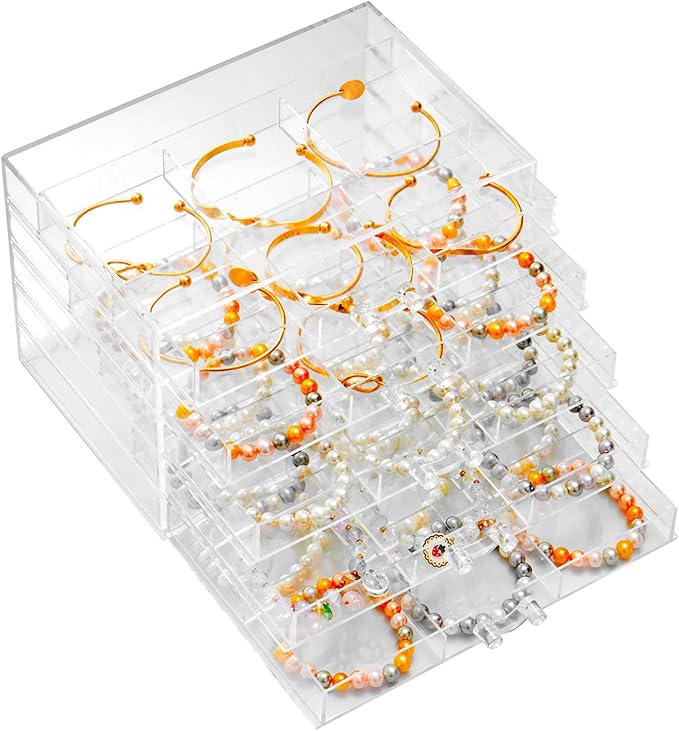 SPAKOWN Earring Organizer, Acrylic Earring Box Large 30 Compartments Jewelry Holder Organizer with 5 Drawers Stackable Earring Bracelet Storage Case Jewelry Boxes for Women (Clear)