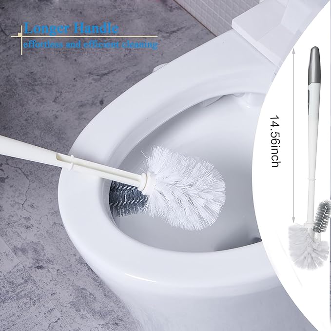 Ryhiac 2 Pack Toilet Bowl Brush with Holder for Bathroom, Under-Rim Double Brush Head, Long Handle Household Cleaning Brushes Set (2 Pack Grey Brush with Holder)