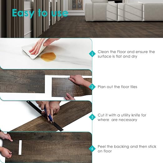 MULGREAT Peel and Stick Floor Tile, 54 Sq.Ft Self Adhesive Vinyl Flooring Plank, 36 Pieces Waterproof Heavy Duty Wood Grain Tiles, 36"x6" DIY Planks for Bedroom Kitchen Basement Home Brown