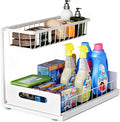 UINOFLE Under Sink Organizer, 2 Tier Pull-Out Cabinet Storage Shelf, Rust-Resistant Metal Organizer for Kitchen Bathroom Laundry Room, No Tools Installation, 1 Pack White