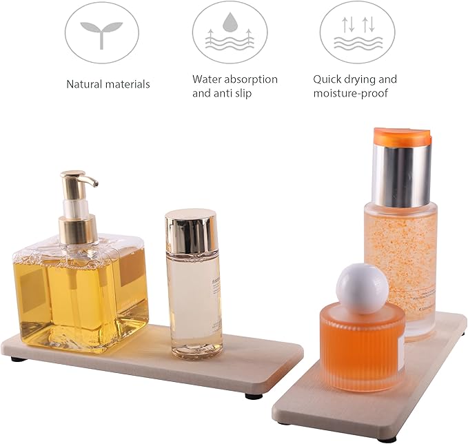 NiuYichee 2 Pcs Water Absorbing Stone Trays, Kitchen/Bathroom Sink Soap Dish, Diatomite Tray Used for Hand Soap & Cosmetic Bottles in The Modern Home, 3.15" W x 8.7" L, Light Gray