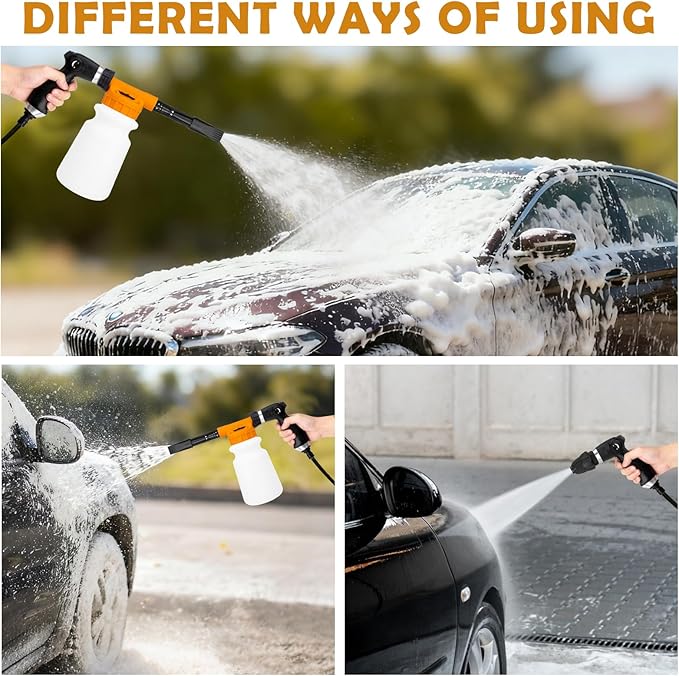 AUTODECO Car Wash Detailing Kit Cleaning Kits with Foam Gun Sprayer, Car Wash Brush and Large Wash Mitt Duster for Car Interior and Exterior Cleaning (Orange)