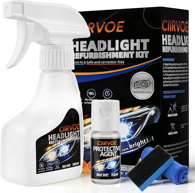 Ciirvoe Automotive Headlight Restoration Kit - Refurbishing Fluid & Polishing Cleaner for Oxidized, Yellowed Headlamps, Enhanced Hydrophobic Coating for Superior Gloss & Protection on All Vehicles