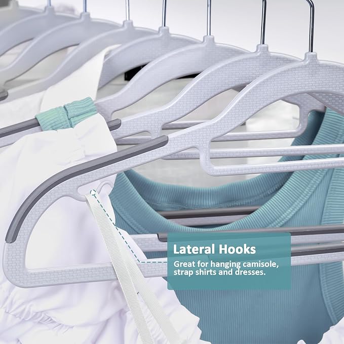 Pack of 30 Coat Hangers, Space-Saving Plastic Clothes Hangers, Non-Slip, 0.2 Inches Slim, 360° Swivel Silver Hook for Shirts, Pants, Suit & Wet/Dry Garments, Light and Dark Gray