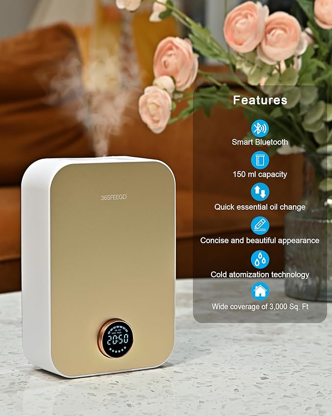 Waterless Oil Diffuser - Pure Essential Oil Diffuser with App Control - 150ml/1700 Sq.Ft. Coverage for Effective Aromatherapy in Home/Office/Hotel (White Gold-Rotary Edition)