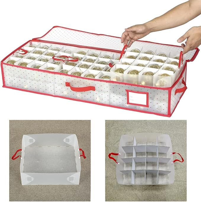 Sattiyrch Plastic Christmas Ornament Storage Box with Trays,Customizable Dividers, Dust-Proof Durable Ornament Organizer Holder,Christmas Storage Containers,Holds 96 x 3 Ornaments