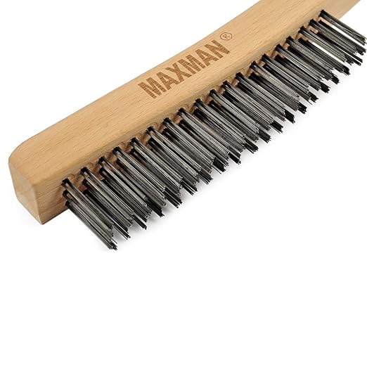Wire Brush,Heavy Duty Carbon Steel Wire Scratch Brush for Cleaning Rust with 14" Long Curved Beechwood Handle,Large