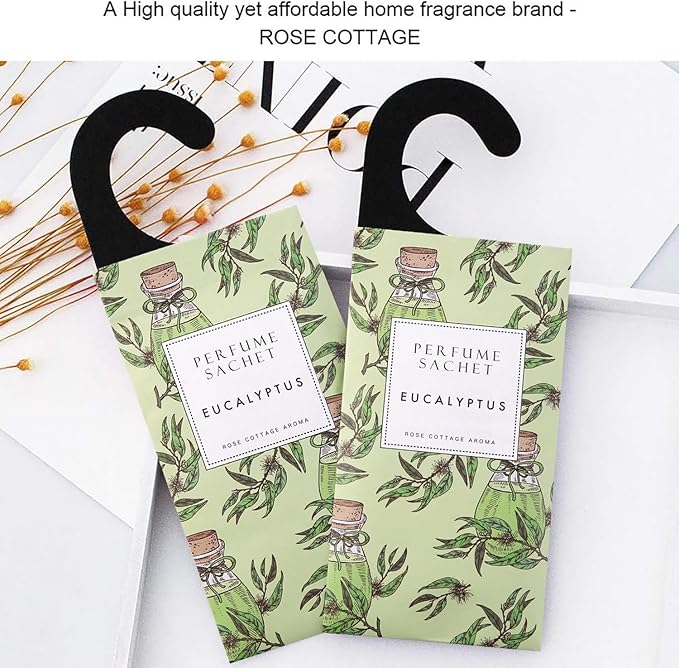 ROSE COTTAGE Large 12 Packs Eucalyptus Hanging Closet Deodorizer Air Freshener Long Lasting Scented Sachets Smell Goods for House