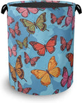 Colorful Butterfly Laundry Basket,Foldable Oxford Cloth Tote Bag Laundry Hamper Clothes Storage Bucket Organizer for Bedroom Laundry Storage Dormitories 16" x 20.8"