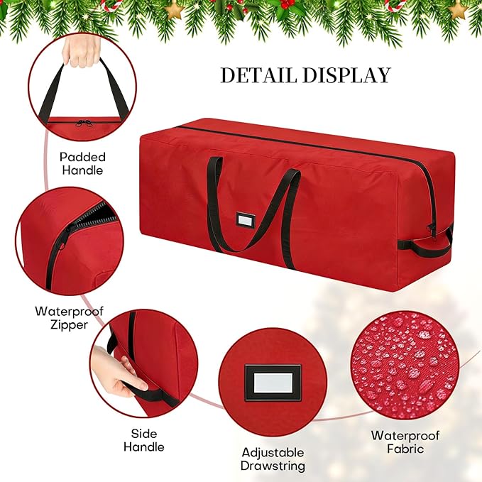 Christmas Tree Storage Bag - Fits Up to 9 Ft Large Artificial Christmas Tree, Heavy Duty 600D Oxford Cloth Xmas Tree Container with Handles & Zipper - Red