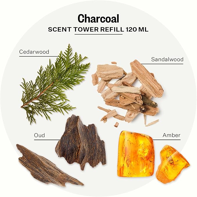 Apotheke Scent Tower Aromatherapy Diffuser Fragrance Refill, Charcoal (120 ml) - Long-Lasting Perfume-Grade Essential Oil for Clean & Fresh Home, Office, Hotel & Large Rooms