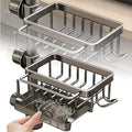 MAIYELI Kitchen Sink Faucet Organizer,Sponge Holder Caddy Rack Multifunction Shelf for Soap,Dish Accessories, Adjustable for 0.7-1.1 Inch Round Water Pipe (Right Grey)