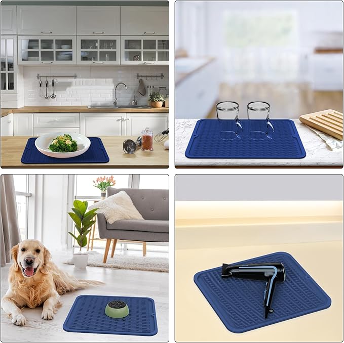 ZLR Large Silicone Dish Drying Mat (16" x 18") - XL Heavy Duty Drainboard Mat for Pots, Pans & Family Loads - Heat Resistant Trivet & Counter Protector, Easy Clean (Midnight Blue)