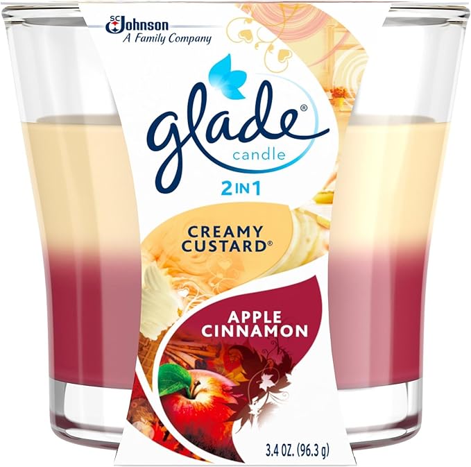 Glade Candle Jar, Air Freshener, 2in1, Sheer Vanilla Embrace & Apple Cinnamon, 3.4 Oz