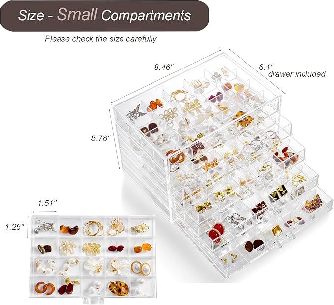Earring Holder Organizer Acrylic Earring Storage Box for Girls Women Jewelry Organizer Display Case with 100 Small Compartment (Clear, 5 Drawers)