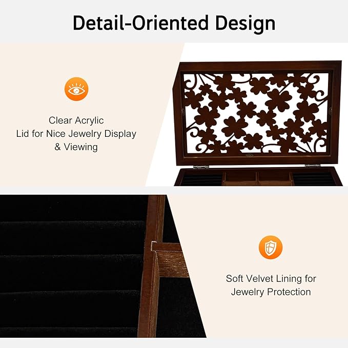Jewelry Storage Organizer, 6 Layers with 5 Drawers Large Jewelry Organizer Wooden Storage Box Case for Woman (Brown type1)