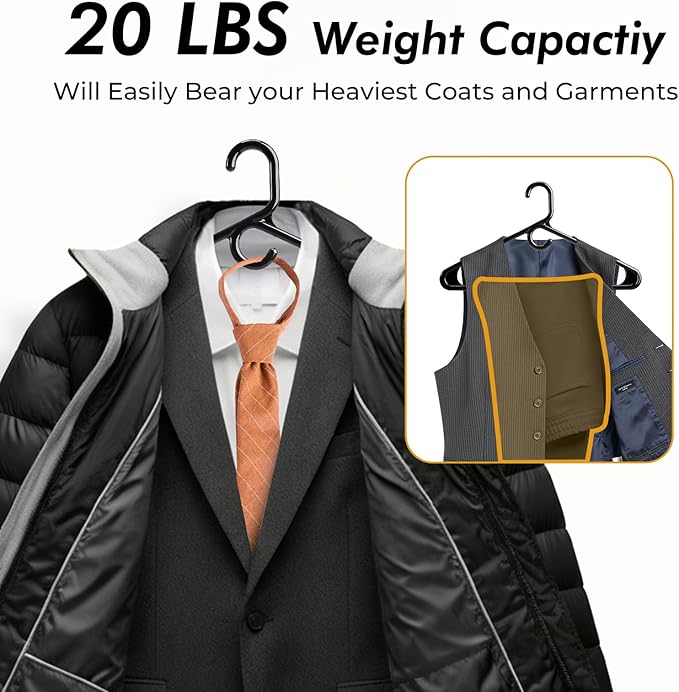 HOUSE DAY Quality Plastic Clothes Hangers 24 Pack – Super Heavy Duty 20lb Capacity Thick Strong Closet Hangers Black for Adult Clothing – Durable for Coats, Jackets, Jeans, Pants