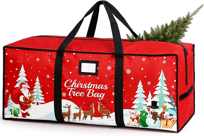 Christmas Tree Storage Bag, Fits Up 7.5 Ft Christmas Tree Durable 600D Oxford Holiday Storage Container with Wide Opening Dual Zippers (Reindeer)