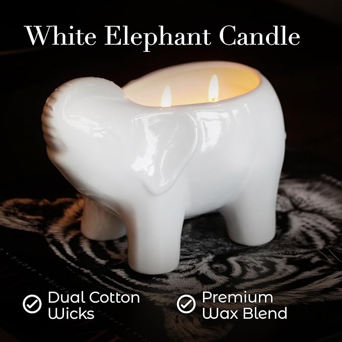 Luxury Elephant Scented Candle – Large 28oz Jar with Soy Wax Blend & 2 Cotton Wicks – Long Burn Time 180-240 Hours – Fall Candles, Fall Scented Candles, Soy Candle for Home & Holiday Décor (White)