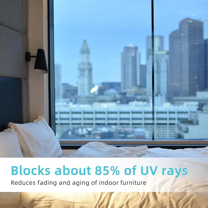 Filmgoo Window Privacy Film One Way Daytime Mirror Tint Treatments UV Heat Control Vinyl Stickers Sun Block Glass Paper Door Covering Reflective (Light Blue Silver, 17.5 Inch x 7.8 Feet)
