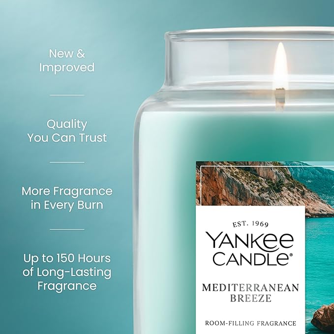 Yankee Candle Mediterranean Breeze, Scented Candle, 22oz Large Jar with up to 150 Hour Burn Time, Giftable