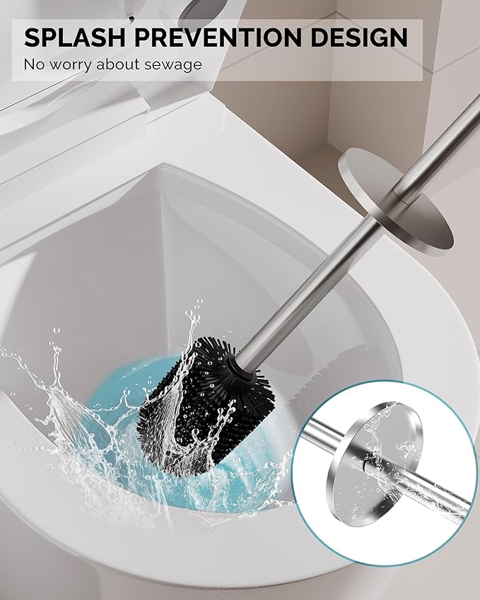 WZKALY Toilet Brush and Holder Set, Stainless Steel Toilet Bowl Brush with Lid, Rust Proof Toilet Cleaner Brush with Caddy, Durable Bristles, Splash Proof, Ideal for Bathroom (1 Pack, Brushed Nickel)