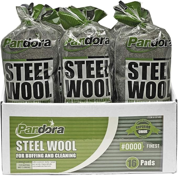 Pandora Steel Wool #0000 - Finest Grade, 240 Pads for Buffing and Cleaning - Metal Strands - Ideal for Windows and Furniture