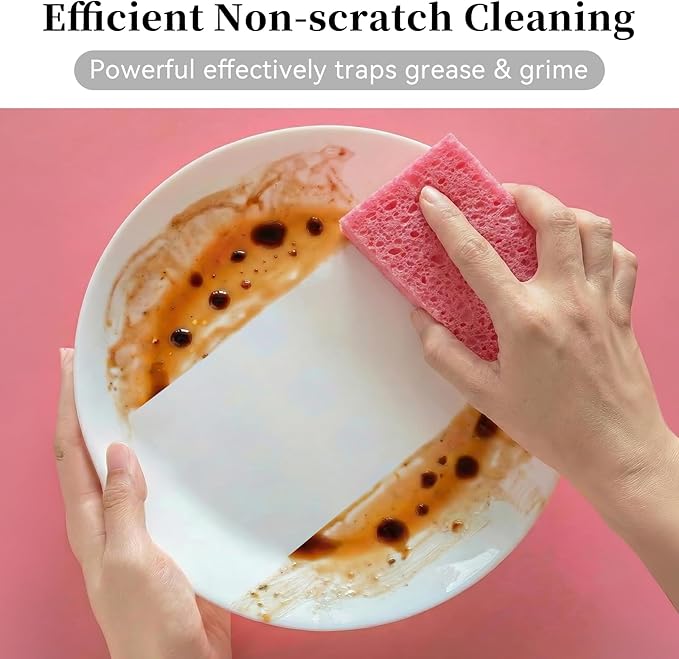 Mkobon 6 Pcs Kitchen Sponges for Dishes Cleaning, Non Scratch for Non Stick Cookware, Compressed Natural Cellulose Sponges, Dish Washing Scrubbers, Scrubbing Pads for Household, Bathroom (Red)