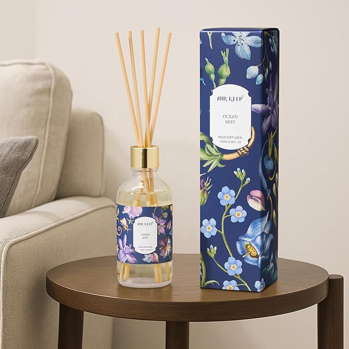 Airkeep Reed Diffuser Oil Set with Reed Sticks, Ocean Mist Aromatherapy Oil Scent Diffuser for Home Office Bathroom Decoration Perfume and Gifts 3.38 oz/100ml