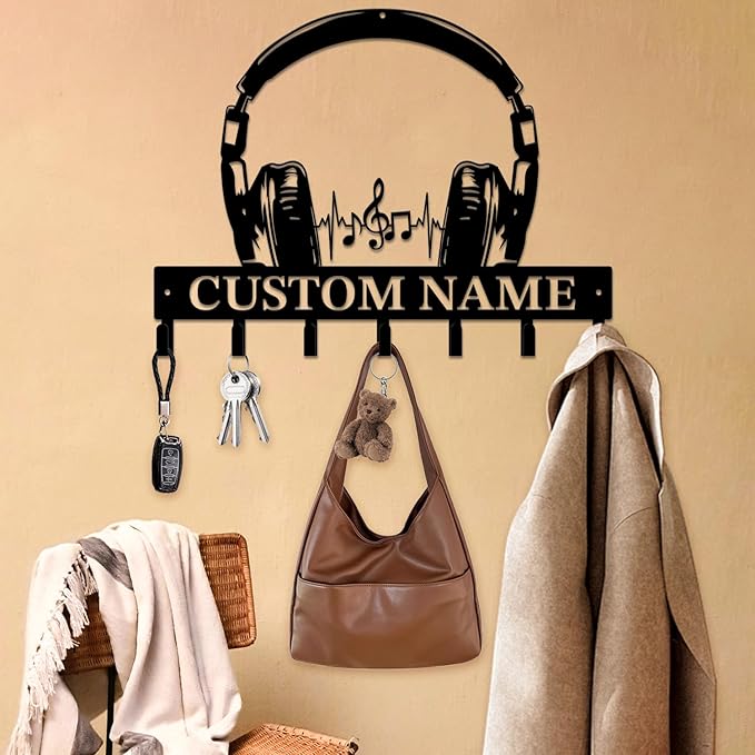 Personalized Custom Music Wall Hooks,Metal Music Room Art Clothes Hooks,Metal Music Wall Home Storage Decorative,For Front Door, Hallway, Kitchen, Bedroom,Keys,Hats (Style H)