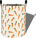 Playful Carrot with Green Leaf Laundry Basket with Handles, 19.7"x15.7" Clothes Foldable Polka Dot Design Laundry Hamper Organizer for Dorm Nursery Bedroom Bathroom Decor, Toy Storage Bin for Kids