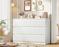 6 Drawer Dresser, Fluted Dresser for Bedroom with Sleek Hidden Handles, Bedroom Dressers with Drawers, Wood Closet Clothes Storage Organizer for Bedroom, Pure White