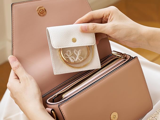 Popvibe 6 Pcs Mini Pouch Small Jewelry Bags Travel Clear Jewelry Storage Bag, Leather Jewelry Pouches for Traveling Velvet Transparent Jewelry Bags for Women, white