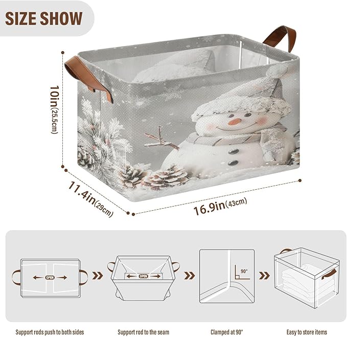 senya Christmas Storage Basket for Organizing, Snowman Pine Cones Snowflake Large Storage Bins Boxes Containers Laundry Basket for Closet Organizers Clothes, B06D24026