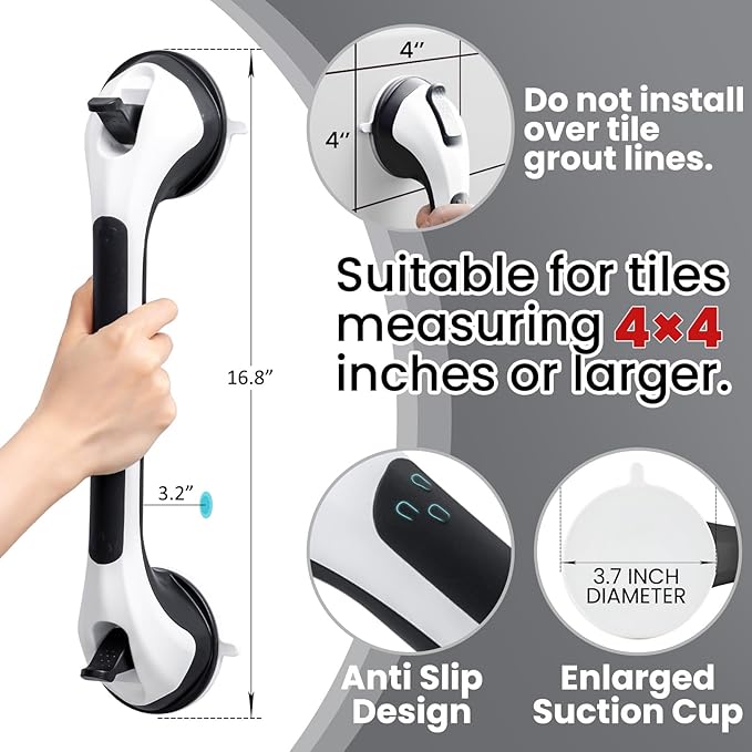 TAILI Shower Grab Bar 2 Pack Suction Grab Bars for Bathtubs and Showers, Heavy Duty Shower Handle Removable Shower Handrails for Seniors and Elderly, Bathroom Safety Grip No Drilling Waterproof, Black