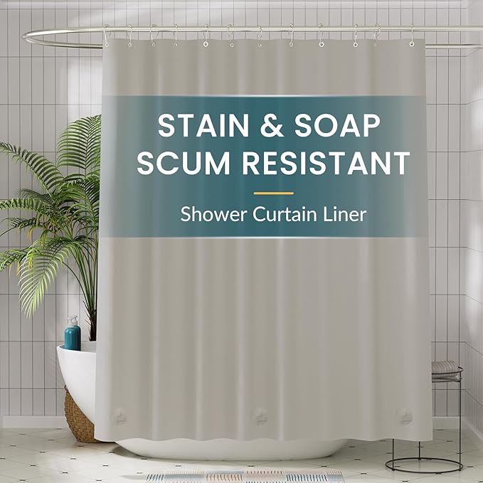 Titanker Shower Curtain Liner 72x72 Tan Shower Liner Lightweight PEVA Shower Curtains for Bathroom, Waterproof Shower Liner with Magnets and Rustproof Grommet Holes