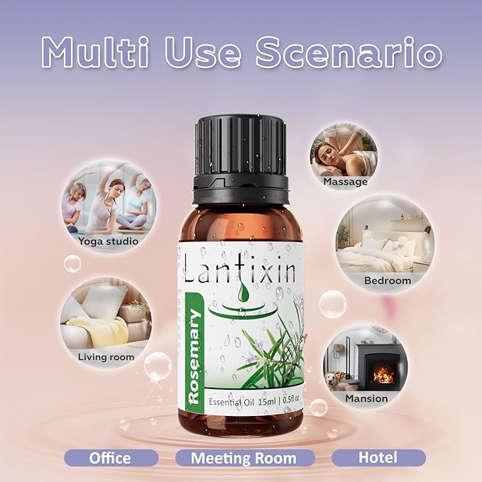 LANTIXIN Rosemary Essential Oil– 100% Pure and Natural – Premium Grade Essential Oil for Diffuser and Aromatherapy, Skin, Massage, Candle and Soap Making Fragrance - 0.5 fl oz