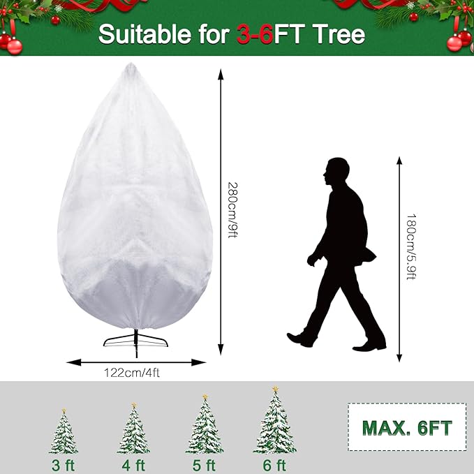 Onesing Christmas Tree Storage Bag 9FT x 4FT, White Dust-Proof Drawstring Christmas Tree Cover for Upright Storage