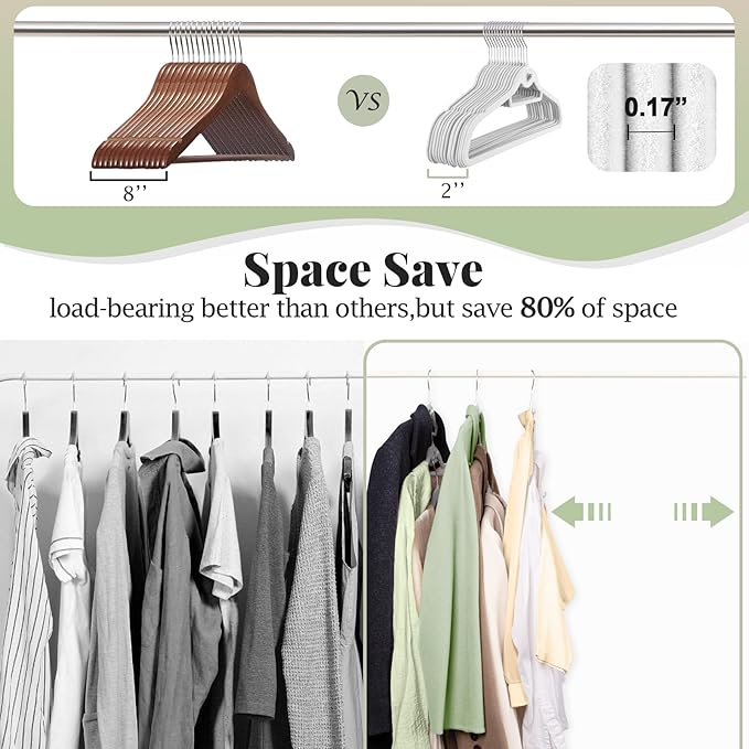 UEAKPIC Velvet Felt Stackable Hangers 50 Pack, Non Slip, with 360°Swivel Hook, Ultra Thin and Space Saving for Suits, Shirts, Coats, 15Lbs Capacity Heavy Duty, White
