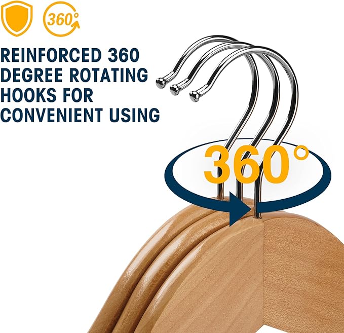 Wooden Hangers - 30 Pack Solid Wood Clothes Hangers with Bar for Closet (Natural)