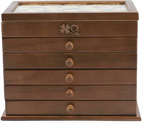 6-layer Jewelry Box Organizer, Lucky Four Leaf Clover Rustic Wooden Jewelry Boxes & Organizers,Jewelry Storage for Rings Earrings Necklaces Bracelets Christmas New Year Gift