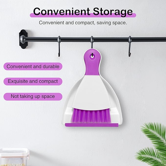NACENA Mini Dustpan and Brush Set, Small Broom and Dustpan Set Dust Pan and Mini Hand Broom Dustpan and Broom Combo Compact for Home Table Keyboards Sofa Kitchen, Purple
