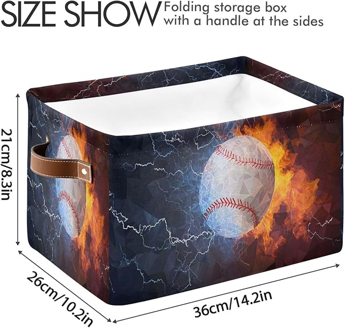 ALAZA Funny Baseball Ball Fire Water Foldable Storage Box Storage Basket Organizer Bins with Handles for Shelf Closet Living Room Bedroom Home Office 1 Pack